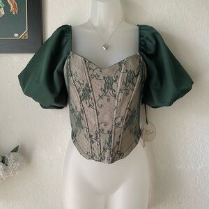 Elegant Green and Cream Puff Sleeve Top